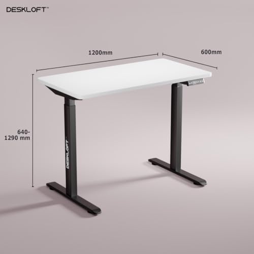 Image of Electric Standing Desk Height Adjustable Table | Ergonomic Sit Stand Workstation with Walnut Wood Grain Top | Motorized Computer Desk for Home Office (Black Frame & White Top, 1200x600 mm)