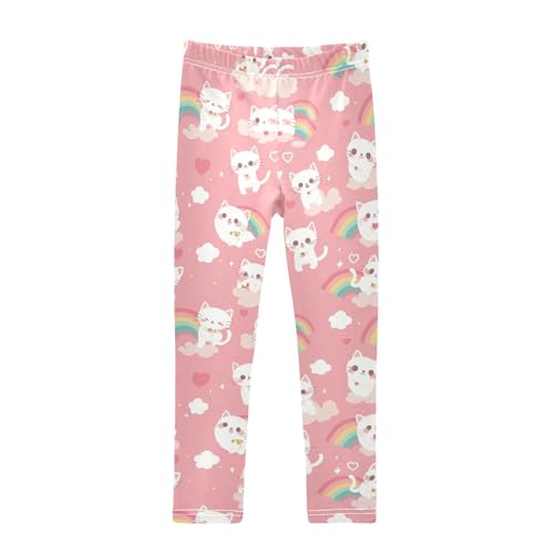 Cute Cat Hearts Girls' Leggings Toddler Doodles Rainbow Kids Yoga Pants Dance Active Tights 4T