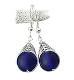 Yinahawaii Handmade Sea Glass Earrings, Hawaiian Jewelry for Women, Braided Small Round Earrings, Unqiue Sea Glass Jewelry For Women Birthday Gift For Women (Cobalt - September)