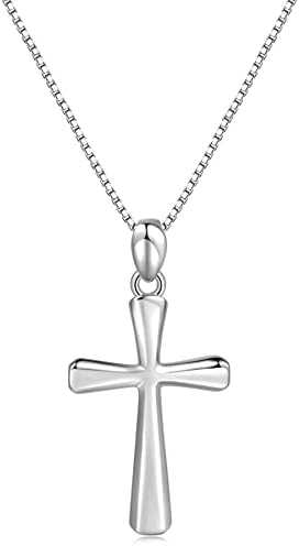 LUKIENY Delicate Sterling Silver Cross Necklace for Women 925 Sterling Silver Simple Classic Cross Pendant Necklace Handmade Crosses Religious Jewelry (Sterling Silver Flared Cross Pendant Necklace)