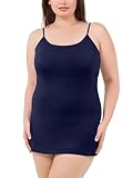 Sugar Sunday Long Cotton Camisole Spaghetti Strap Tank Top for Women Basic Cami Tops Womens Undershirts Navy X-Large