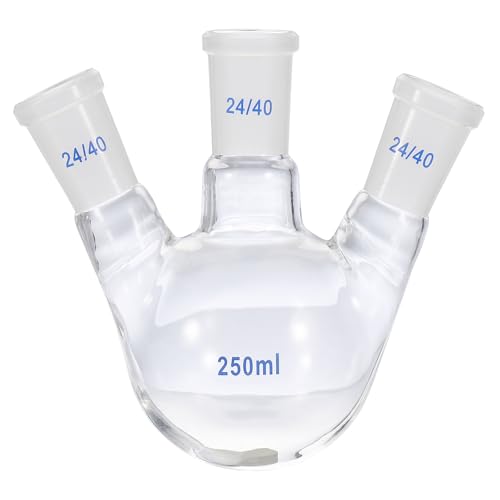 PATIKIL 250ml Boiling Flask, 3.3 Borosilicate Glass 3 Neck Round Bottom Flask Heavy Wall with 24/40 Standard Taper Outer Joint for Laboratory, Clear