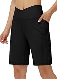 WILLIT Shorts Damen Kurze Hose Sporthose Bermuda Yogahose High Waist Laufshorts Traininghose Fitness Running Gym mit Taschen Schwarz XL