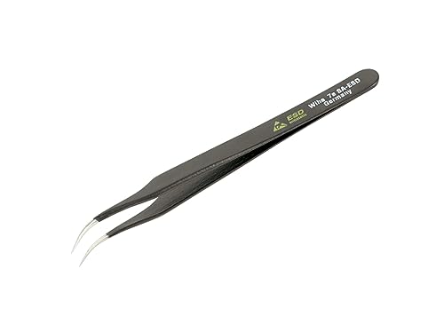 Wiha 44510 Stainless Steel Curved, Extra Fine Professional ESD Precision Tech Tweezer with Static Dissipative Grip and Hypo Allergenic, 110V