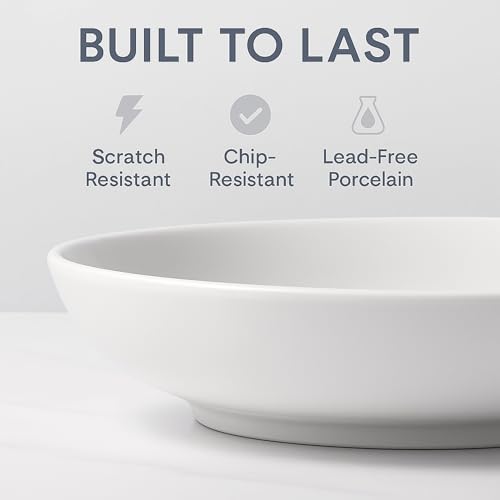 Pasta Bowls Set of 6 – 30oz Large Ceramic Salad Bowls & Soup Bowls, Wide Shallow Pasta Plates for Kitchen & Dining – Microwave & Dishwasher Safe Porcelain Dinnerware, White Serving Bowl Set - Image 5