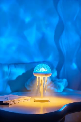 YzzYzz Lampe méduse avec projecteur d'effet vagues océaniques, lampe de nuit rechargeable 2-en-1...