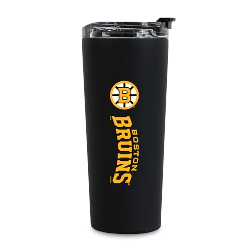 Image of Rico Industries NHL Hockey Boston Bruins Standard Black 24oz Stainless Steel Tumbler with Lid and Dual Functioning Lid