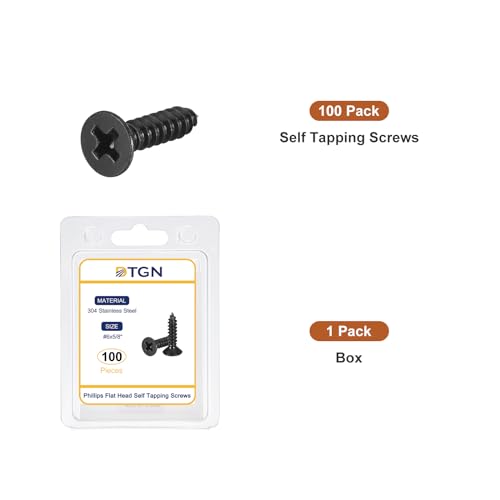 Image of DTGN 100Pcs 6 inch x5 /8 inch Flat Head Wood Screws, Self Tapping Screws Black