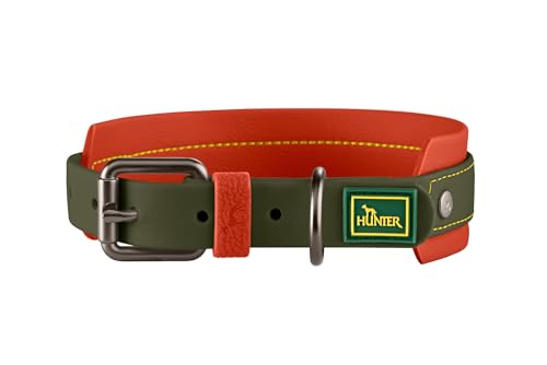 HUNTER Hundehalsband Havanna MINI, Farbe: grün/orange, Strukturgewebe mit Kunststoffummantelung, breit, komfortabel, langlebig, reißfest, witterungsbeständig, pflegeleicht, Gunmetal-Look, Größe: 40