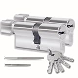 Set 2 Pezzi Cilindro per Serrature 30/30mm, Cilindro con Pomello, Viti e Chiavi Incluse, Montabile Facilmente, Serratura per Porte e Garage, Anti-perforazione, Chiave Unica, Lunghezza 60mm