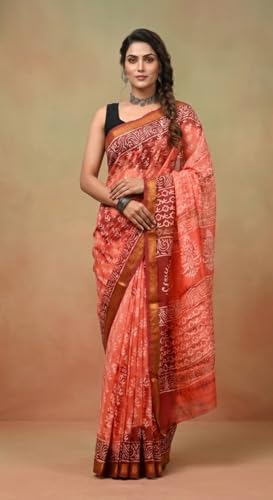 Eddika orange maheshwari silk saree – image 2
