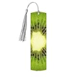 5 marcapáginas de madera con estampado de rebanadas de kiwi para hombres y mujeres, marcapáginas con borla, regalos para los amantes de los libros