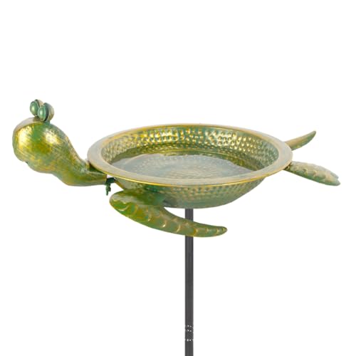 Giole Turtle Bird Bath, 3 Deep Bird Bath Outdoor with Garden Stake, Metal Birdbaths Rustproof Decor for Garden, Yards Lawn Patio