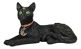 Ebros Gift Witching Hour Wicca Halloween Green Eyed Black Cat with Crescent Moon Necklace Figurine 12" Long Mystical Witches Wicca Occult Feline Cats Kittens Decor Sculpture
