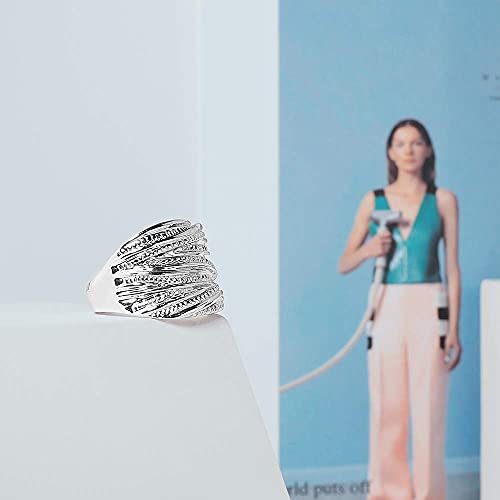 Mytys 2 Tone Intertwined Crossover Statement Ring Fashion Chunky Band Rings For Women Black Gold Silver Rose Gold Plated Wide Index Finger Rings Costume Jewelry (Silver Size 9) #TOP4