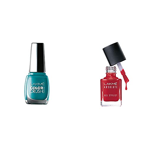 Image of Lakme True Wear Color Crush Nail Color, Blue 27, 9ml & Lakme Absolute Gel Stylist Nail Color, Scarlet Red, 12 ml