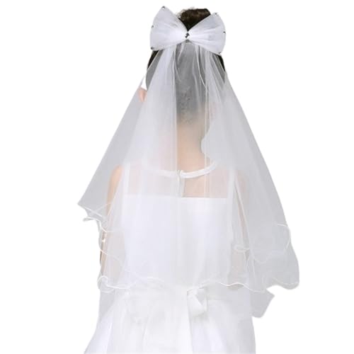 Elegant 2-Tier Tulle Veil for Girls - First Communion Hair Accessory with Comb, White, 50cm & 70cm Lengths Girls