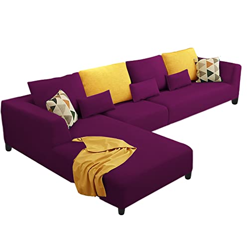 Image of Galib LHS 6 Seater L Shape Sofa Set for Living Room (Purple) Premium Fabric