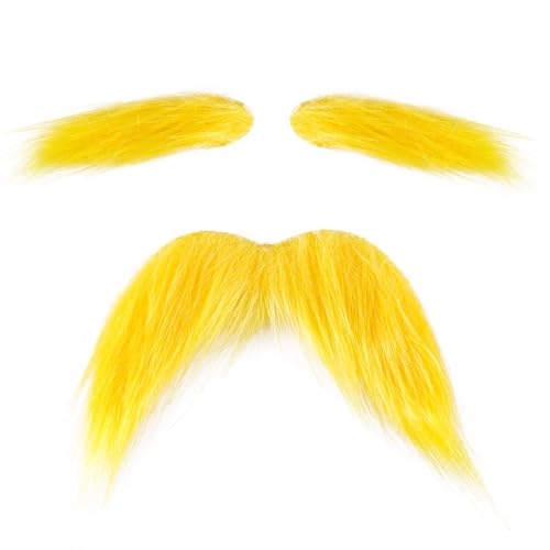 Yellow Mustache and Eyebrows, Novelty Moustache False Beards Fake Mustache Blonde Mustache for Kid Adult Cosplay Halloween Christmas Costume Accessories Decoration Party Favor Men