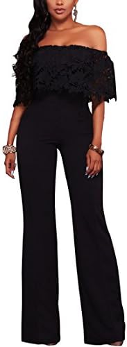 Halfword Womens Off Shoulder Elegant Long Pants Wide Leg Jumpsuits Rompers XXL Black
