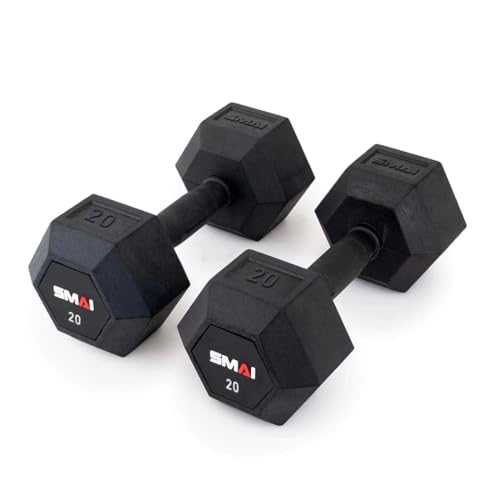 SMAI Rubber Hex Dumbbells: Premium Exercise & Fitness Gear for Home Gym Workouts - Strength Training for Women & Men. Space-Efficient Design, Stable Hexagonal Shape in Various Weights.