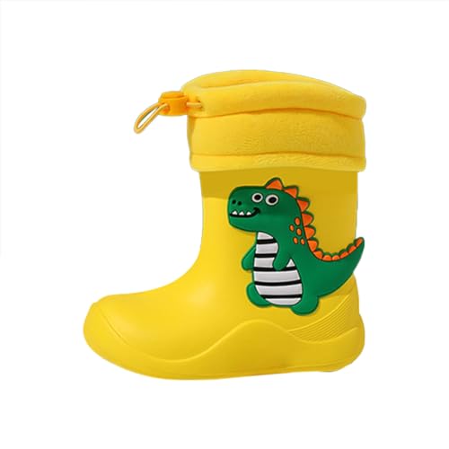 Unisex-Child Waterproof Dinosaur Printed Rain Boot Toddler Boys Girls Non Slip Fleece Lined Rainboots for Winter