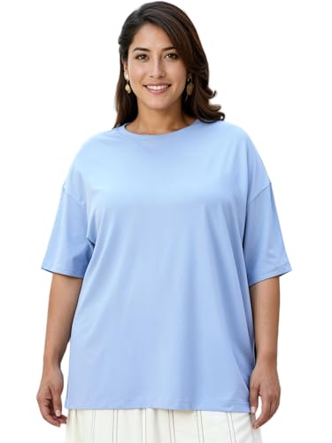 T-shirt pour femme bleu ciel col rond manches courtes en jersey