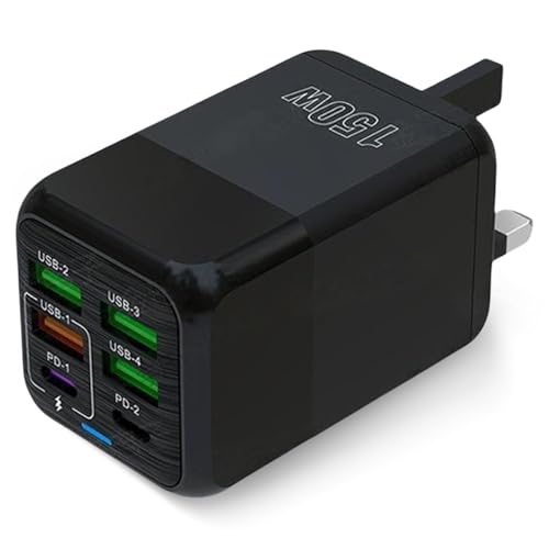 OrcoW 150W USB C Plug Fast Charge, 6-Port Charger (2PD Type C port+4QC USB A port) +QC
