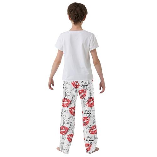 Eiffel Tower Kiss Lip Boys Long Pants Soft Trousers Elastic Waist Kids Lounge Bottoms with Pockets S-XL3