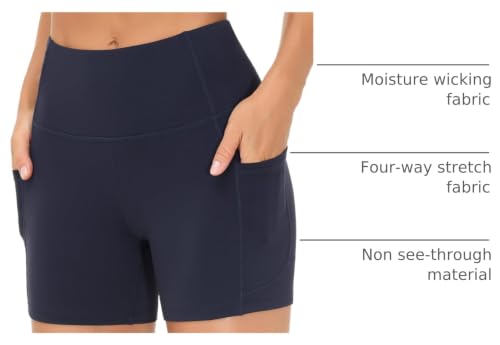 Image of THE GYM PEOPLE High Waist Yoga Shorts for Women's Tummy Control Fitness Athletic Workout Running Shorts with Deep Pockets