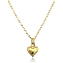 Gold Heart Necklace for Women Tiny and Dainty 14K Gold-plated Sterling Silver Puffed Heart Necklace
