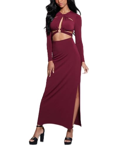 GUESS Womens Long Sleeve Alyce Dress, Burgundy Rose, 14