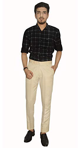 Image of KUNDAN Slim Fit Men Beige Polyester Viscose Blend Trousers