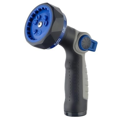 Hydrowe Garden Hose Nozzle heavy Duty - 9 Spray Patterns, High Pressure, Thumb Flow Control, On/Off Valve - Ideal for Lawn Watering, Car Wash & Pet Cleaning