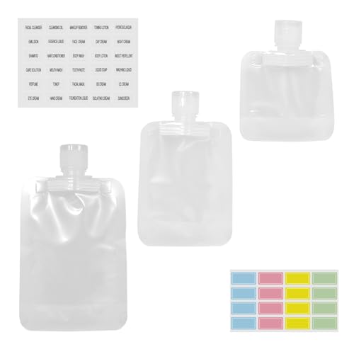 5 PackTravel Containers for Toiletries, with Labels, Size Portable, for Cosmetics , Refillable Travel Accessories Leakproof Containers (5, Transparent, 3.15*3.34inches,3.15*4.3inches,3.54*5inches)