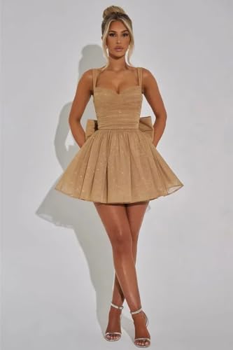 Spaghetti Straps Tulle Homecoming Dresses Sparkly Short Formal Prom Party Dress Mini Length4