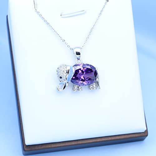 Gzwhd Purple Amethyst Elephant Necklace And Earrings Set For Women Silver Tone Jewelry Set, Birthday/Graduation Gifts For Girls/Students/Animal Lovers/Biologist #TOP3