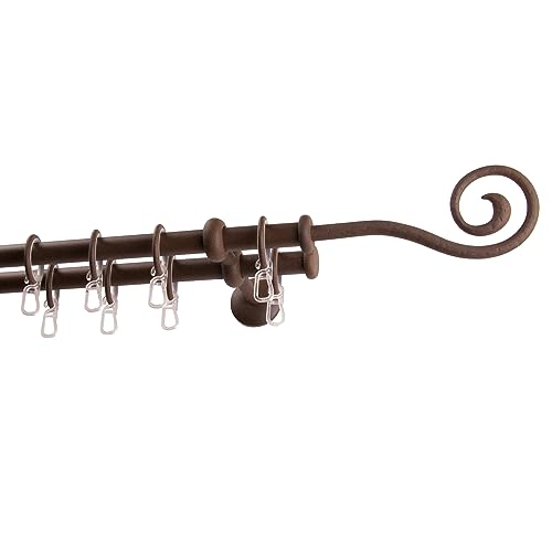 Garesa Gardinenstange Esperanca Ø 16mm, 2-läufig, Rost I Rustikale Vorhangstange inkl. Ringe + Faltenlegehaken I Mit Endknopf Spirale I Wandmontage I 160cm