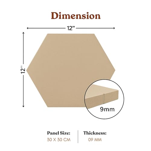 Image of MMT Acoustix PinFelt Hexagon Bulletin Board - Set of 7 12x12 inch Felt Office Pin Board Tiles for Notes Reminders & Work Organisation Self-Adhesive, Pin-Friendly, Acoustic Panels for Wall (Sand)