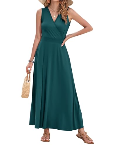 Image of AUSELILY Womens Maxi Dress Summer Sleeveless Wrap Long Dresses with Pockets | V-Neck Wrap Sleeveless Sundress, fits formal, casual, beach, vacation & daily wear