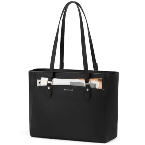 RAINSMORE Handtasche Damen Groß Shopper Tasche Damen Wasserdicht Pu Leder Arbeitstasche Tote Bag Leicht Laptoptasche Für Alltags Einkaufen Uni Und Büro Schwarz