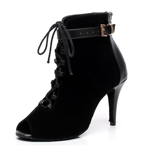 Minishion Dancing Boots Women Latin Ballroom Ankle Dance Shoes QJ6179 Black US 8