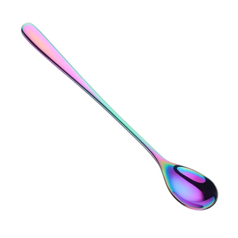 10PC 18/10 In Acciaio Inox Manico Lungo Cucchiaio di Ghiaccio 9 Colori Arcobaleno Stoviglie per Caffè & Tè Gelato Dessert Mescolando Cucchiai Scoop arcobaleno