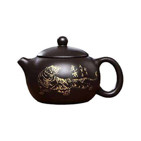 Xishi Teapot 7oz Chinese Yixing Clay Pot Ceramics Zisha Black Mud Kungfu Tea Set Gold Tiger Cover