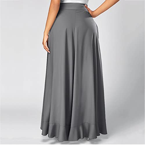 Women's Long Skirts Solid Color Elegant Bow Belt Flowy Culottes High Waist Swing Irregular Ruffles Maxi Skirt 20244