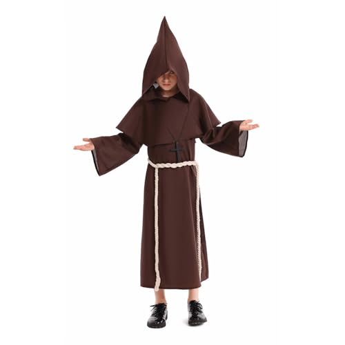Monk Robe Medieval Friar Monk Priest 𝗛ooded Robe Cloak Halloween 𝗛ooded 4pcs 𝗨niform Monk Costume Cosplay Costume