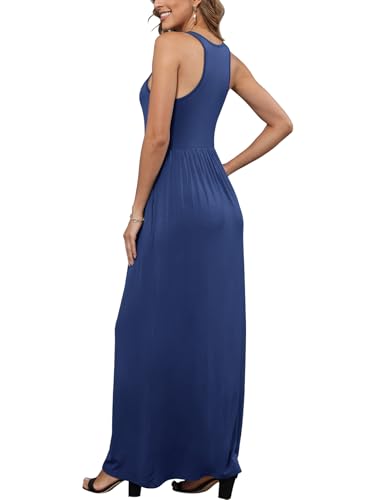 Image of EUOVMY Women's Sleeveless Dress Casual Plain Loose Summer Long Maxi Dresses with Pockets