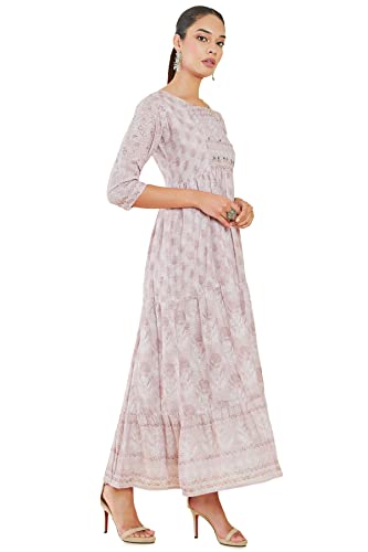 Image of Soch Women Beige Modal Floral Dress