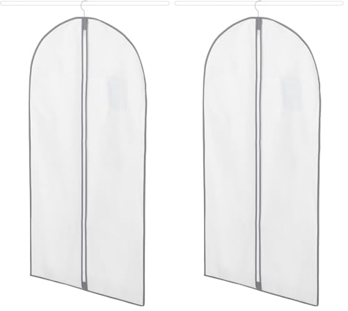 Compactor - Housse longue pour vêtements à suspendre taille L, coloris blanc et liseré gris (Lot de 2)