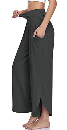 Ueu Women's Wide Leg Yoga Pants High Waisted Comfy Dance Sweatpants Loose Casual Soft Lounge Joggers For Women With Pockets (Dark Gray, Xxl) #TOP1